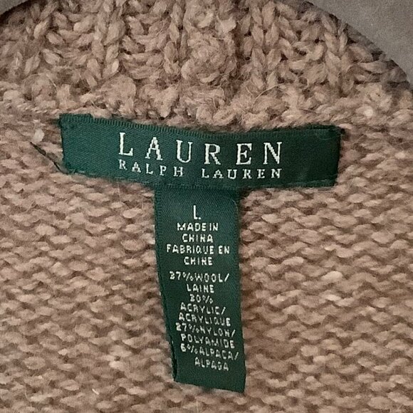 Lauren Ralph Lauren women's sweater large cardigan button shoulder brown wool - Picture 3 of 7